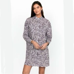 Johnny Was Calme Printed Big Shirt Dress Cadet Leopard Spots Feminine Button